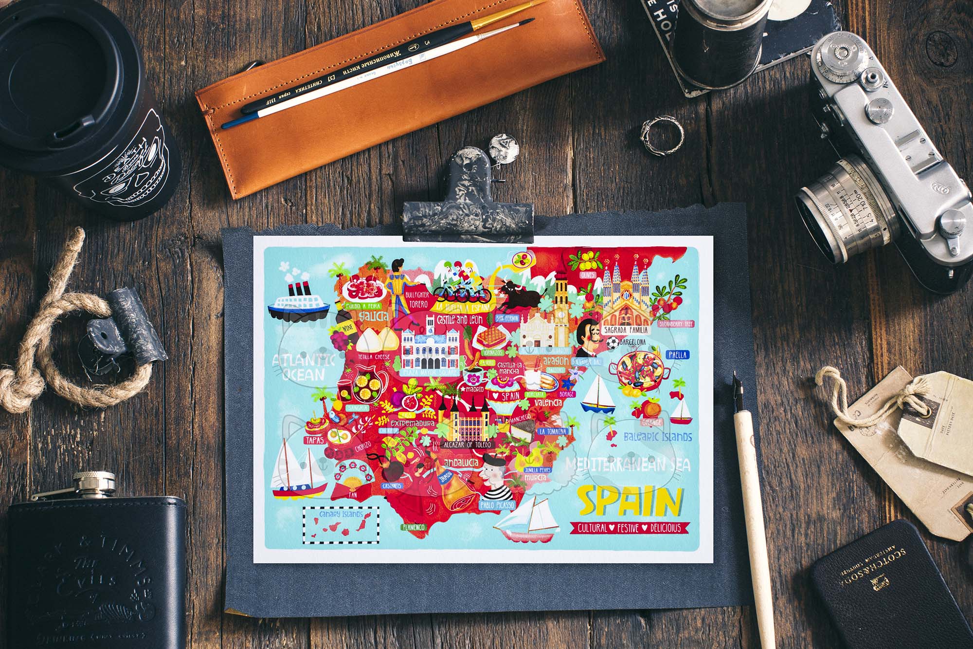 Spain map postcard