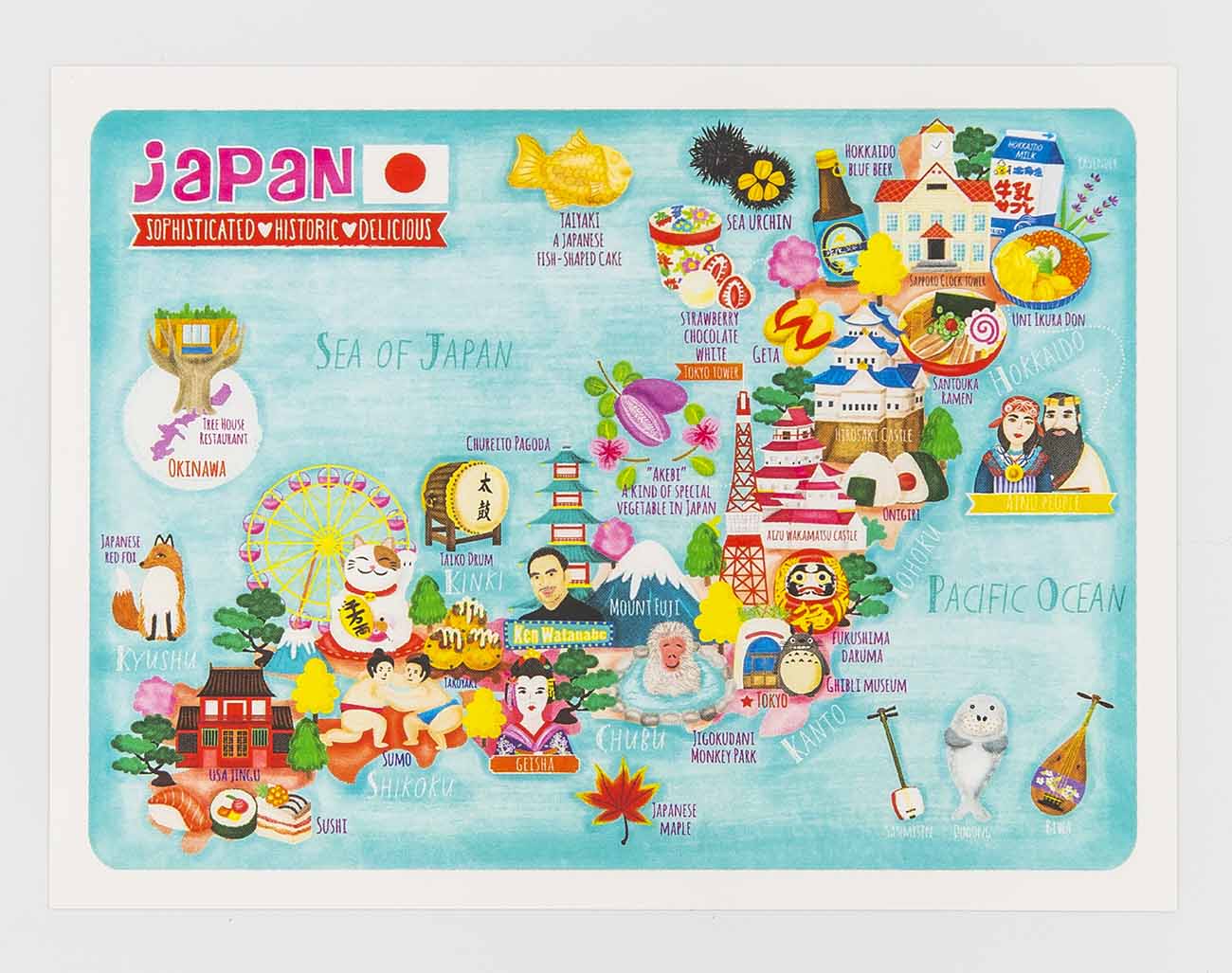 Japan Postcard Map Illustration Beautiful