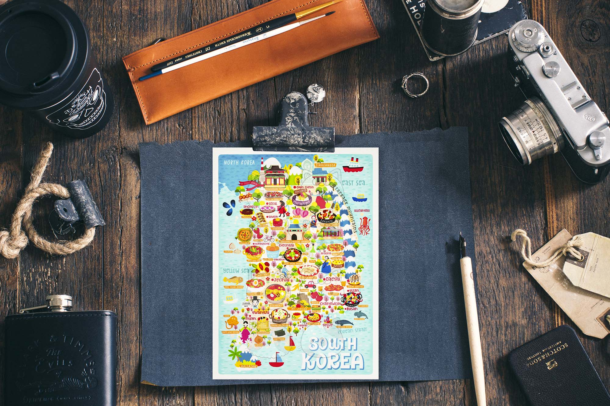South Korea map postcard