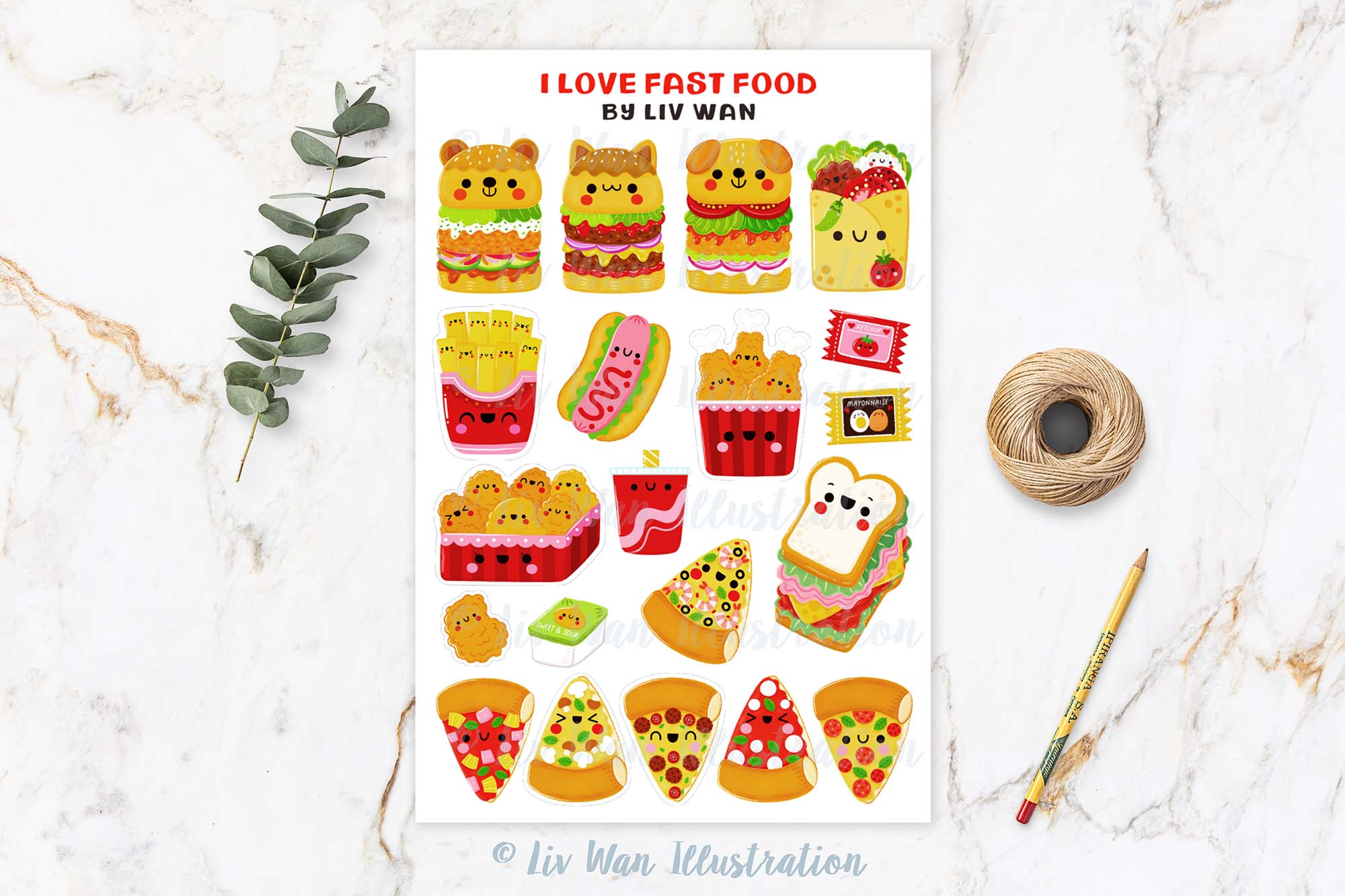 Fast food sticker sheet
