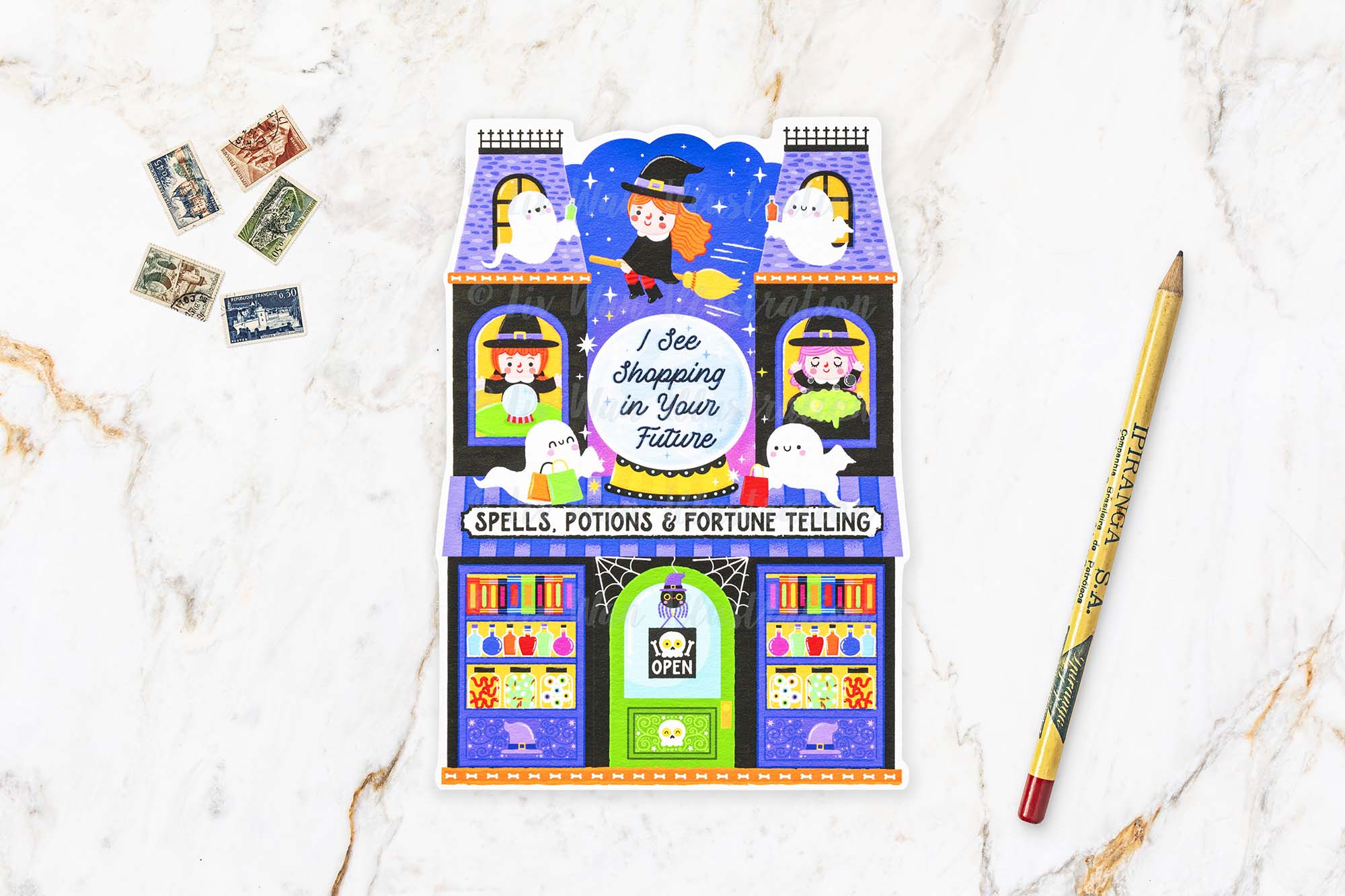 Halloween Witch Shop Postcard