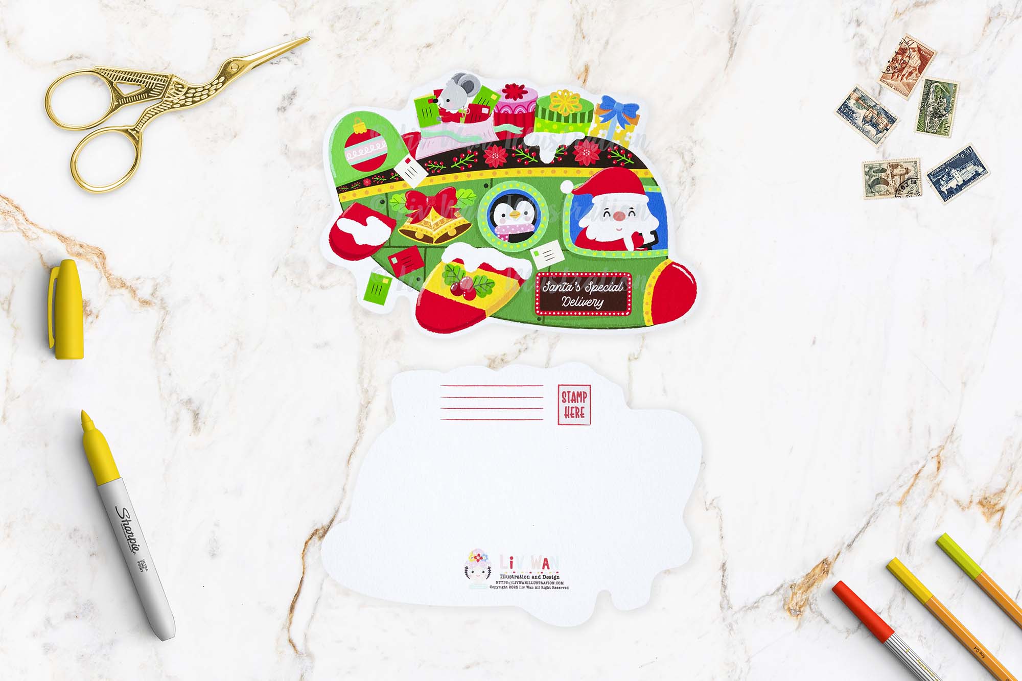 Santa Plane Postcard